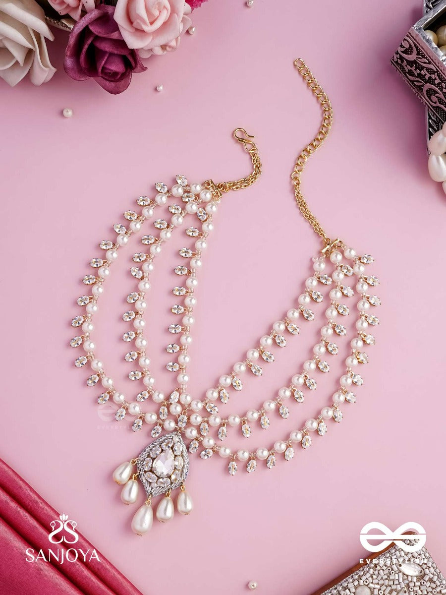Shwetapushpa- Shloka Ambani Inspired Neckpiece With Silver Accents, CZ Stones And Pearls
