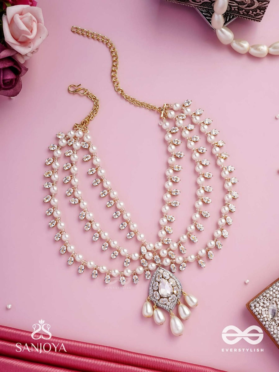 Shwetapushpa- Shloka Ambani Inspired Neckpiece With Silver Accents, CZ Stones And Pearls
