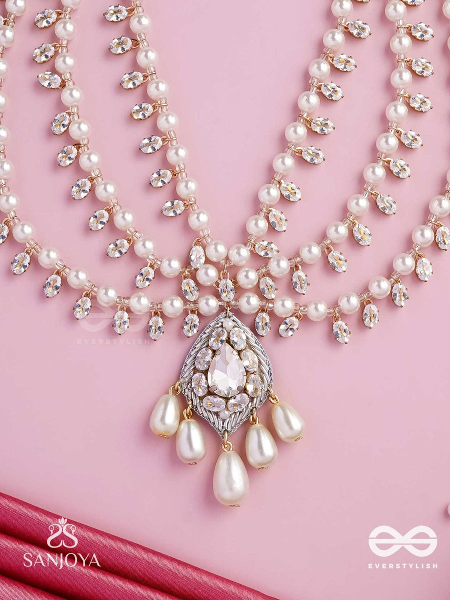 Shwetapushpa- Shloka Ambani Inspired Neckpiece With Silver Accents, CZ Stones And Pearls