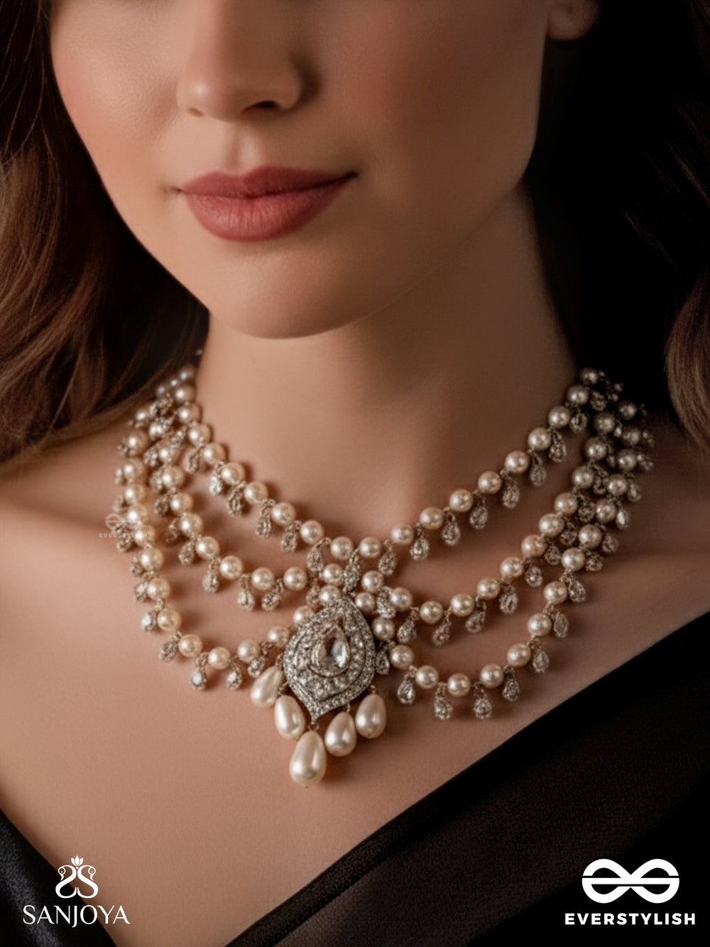 Shwetapushpa- Shloka Ambani Inspired Neckpiece With Silver Accents, CZ Stones And Pearls