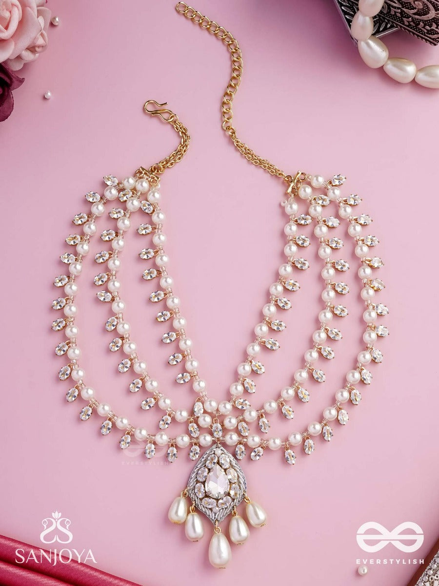 Shwetapushpa- Shloka Ambani Inspired Neckpiece With Silver Accents, CZ Stones And Pearls