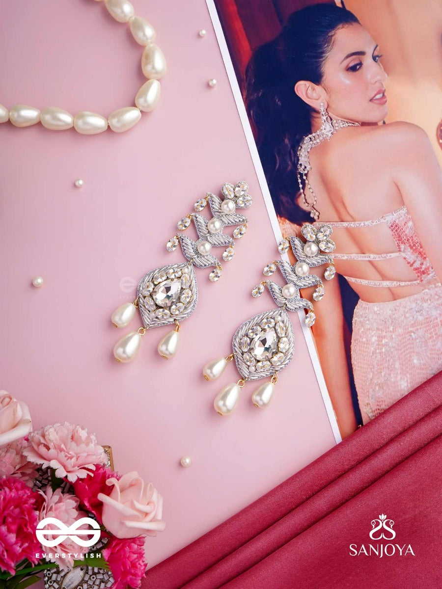 Shwetapushpa- Shloka Ambani Inspired Earrings With Silver Accents, CZ Stones And Pearls
