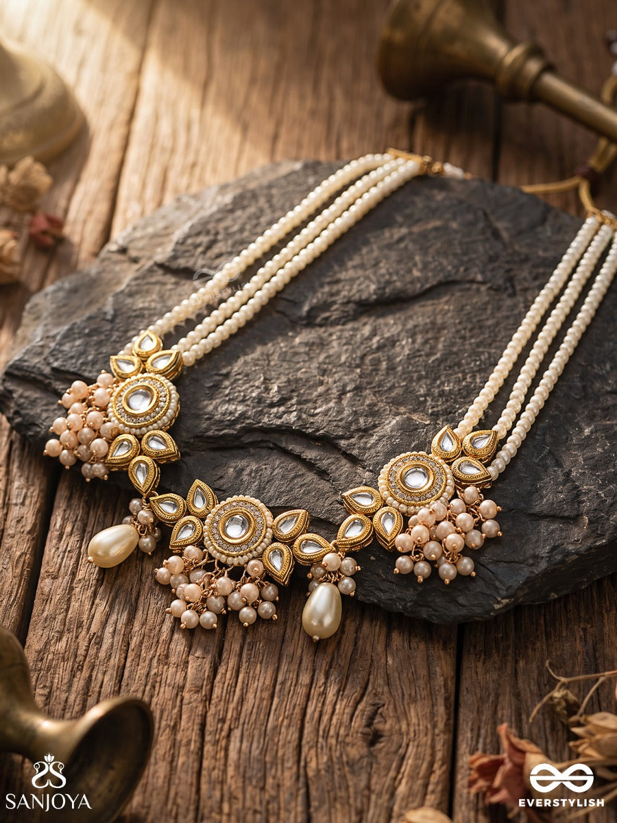 Kanaka Mridula - Golden Grace A Beautiful Kundan Necklace With Floral Designs And Pearls