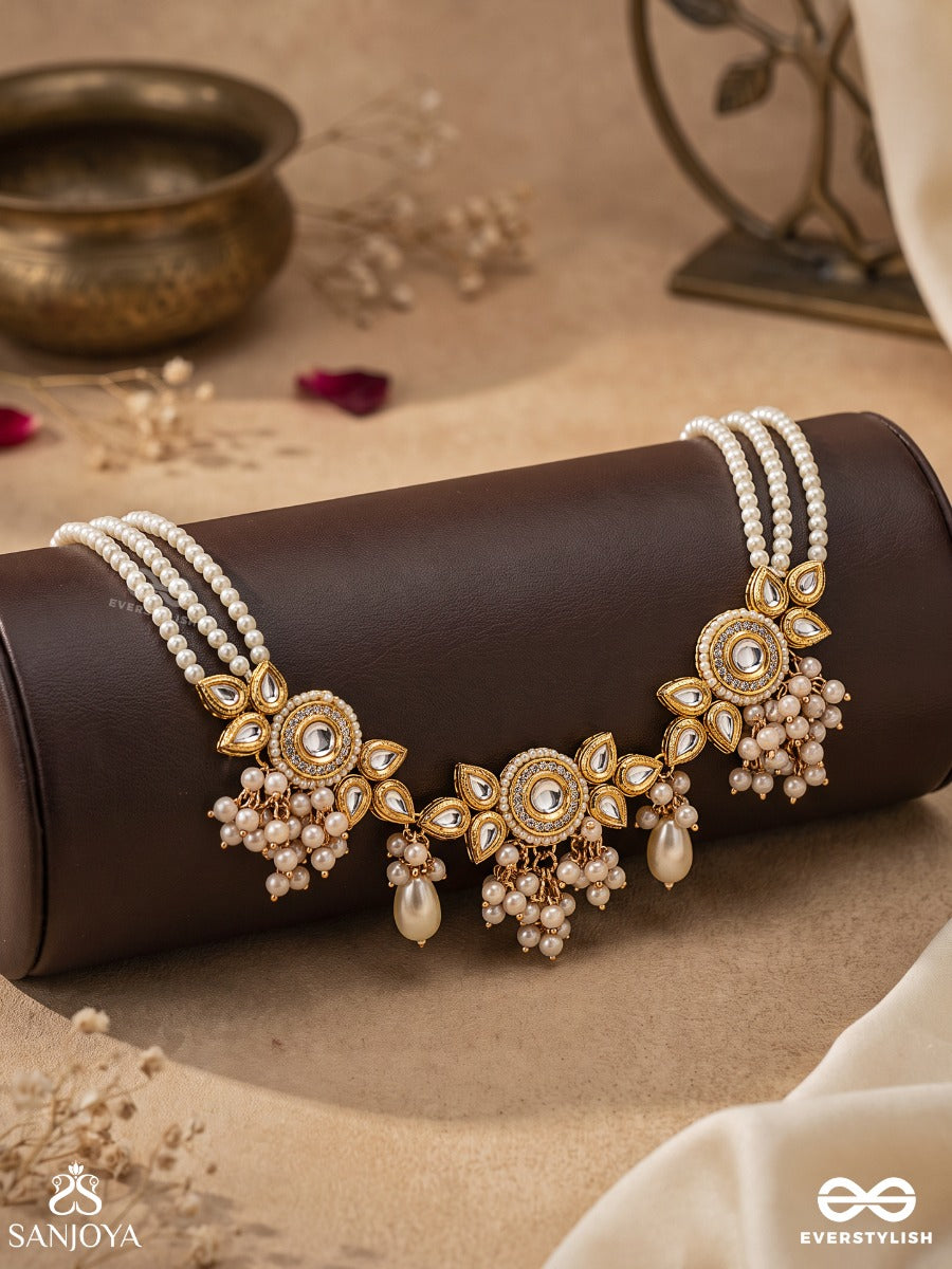 Kanaka Mridula - Golden Grace A Beautiful Kundan Necklace With Floral Designs And Pearls