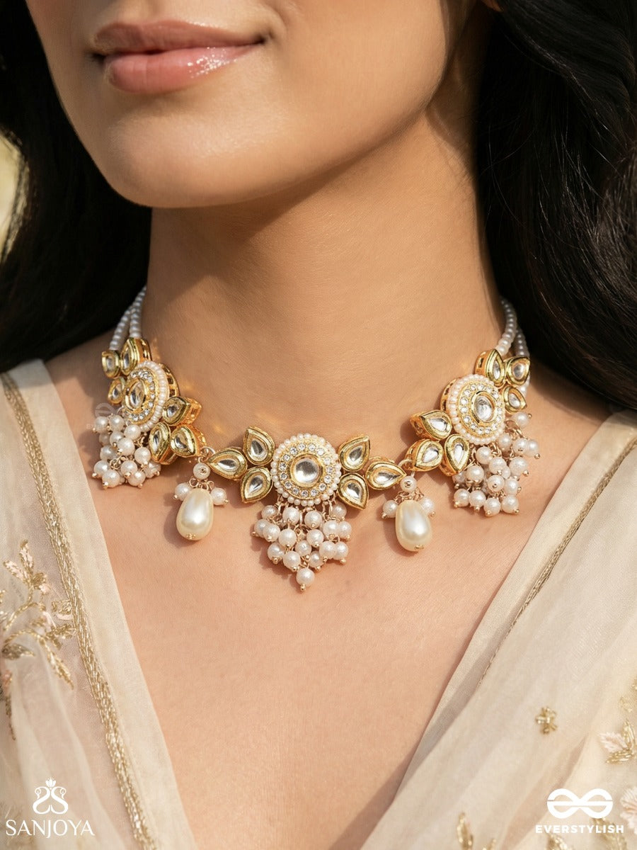 Kanaka Mridula - Golden Grace A Beautiful Kundan Necklace With Floral Designs And Pearls
