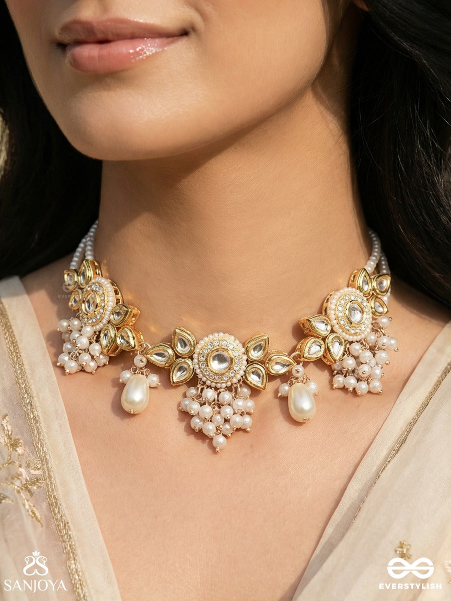 Kanaka Mridula - Golden Grace A Beautiful Kundan Necklace With Floral Designs And Pearls