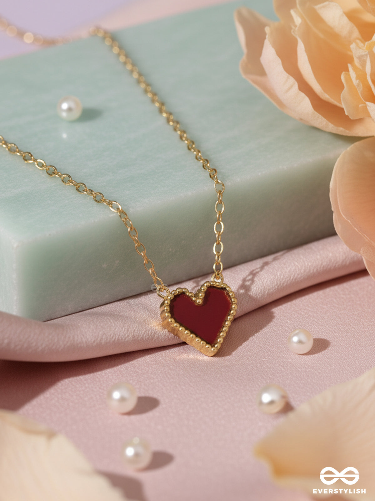 Enamoured Heart - Stainless Steel Anti-Tarnish Red Heart Neckpiece