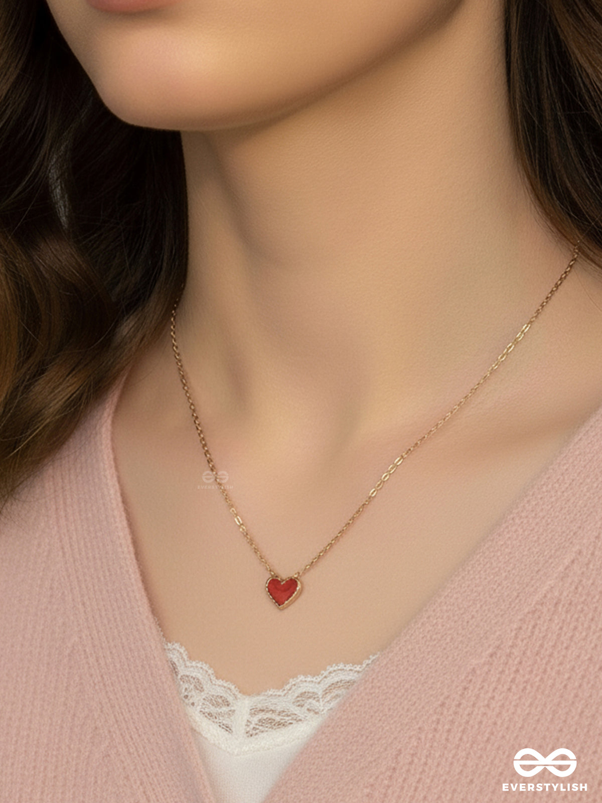 Enamoured Heart - Stainless Steel Anti-Tarnish Red Heart Neckpiece