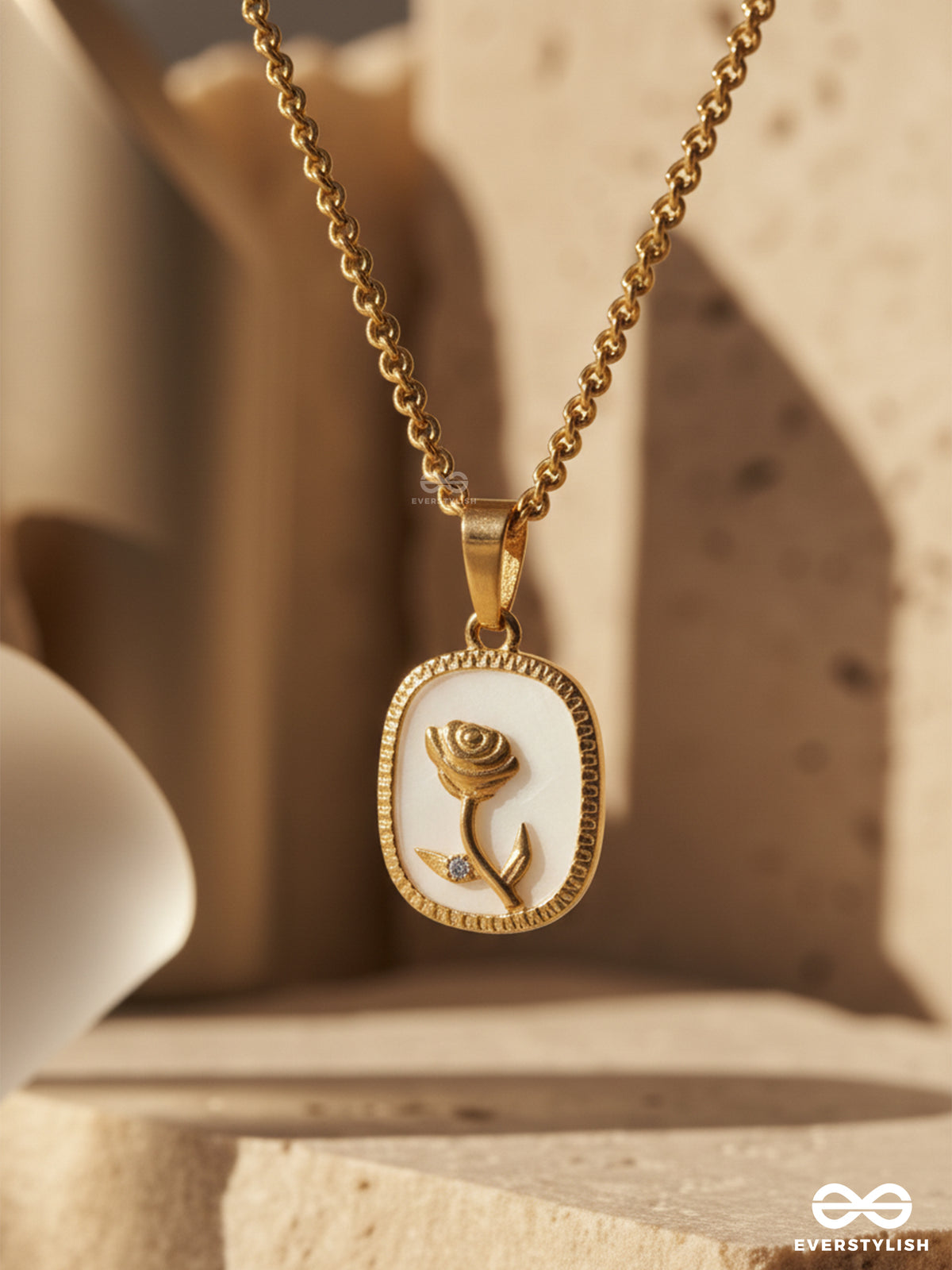Refreshing Rose - Stainless Steel Anti-Tarnish Rose Engraved Necklace