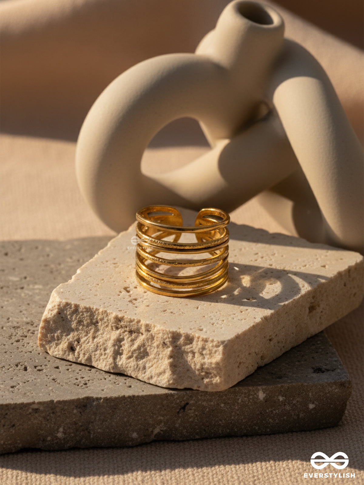 Layers Of Orbit - Golden Multi Band Stainless Steel Anti-Tarnish Ring