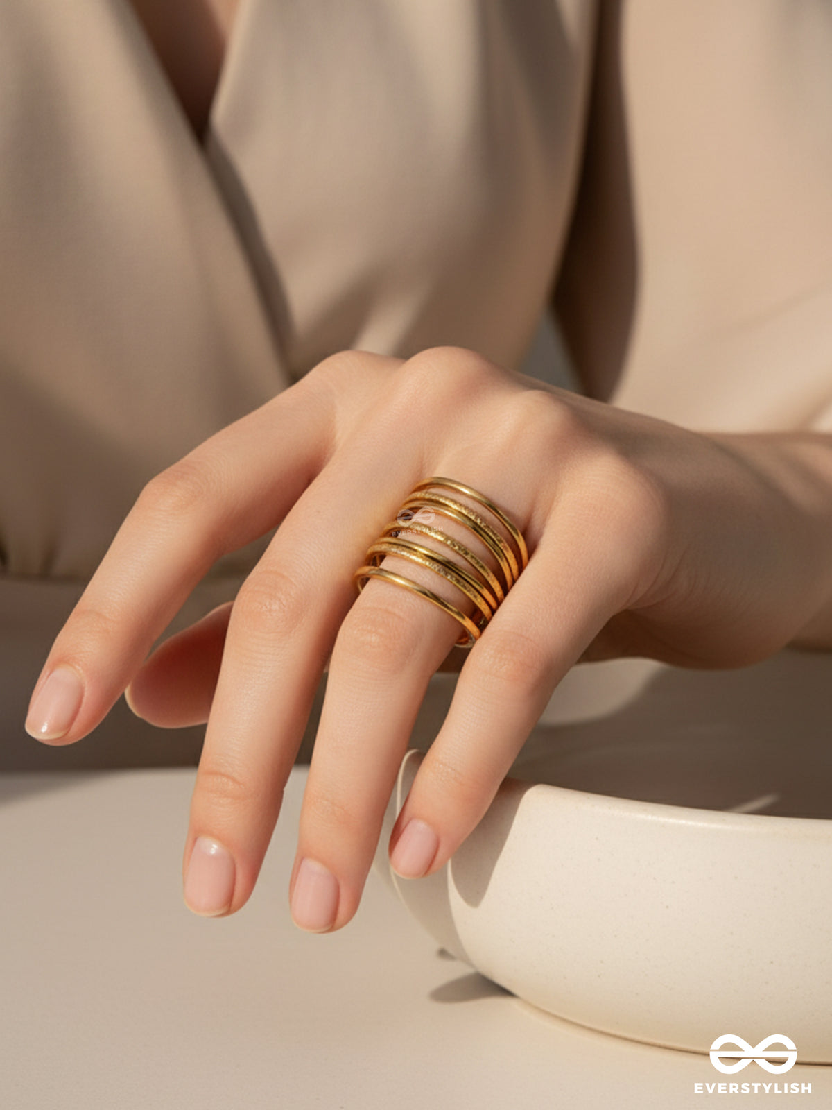 Layers Of Orbit - Golden Multi Band Stainless Steel Anti-Tarnish Ring