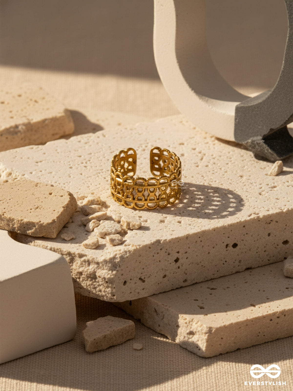 Royal Tapestry - Textured Stainless Steel Anti-Tarnish Golden Ring