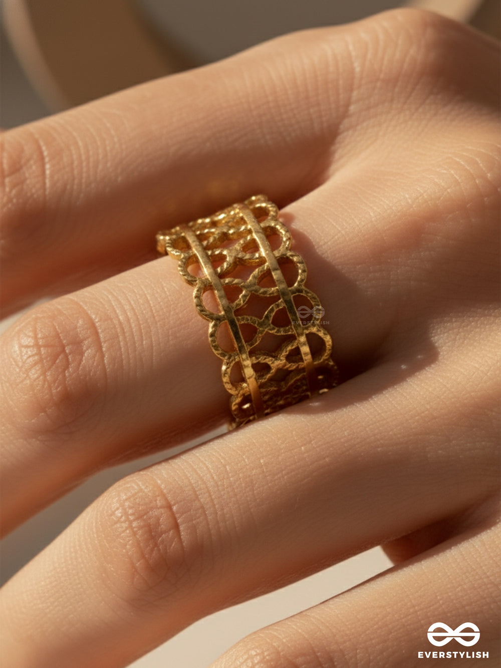 Royal Tapestry - Textured Stainless Steel Anti-Tarnish Golden Ring