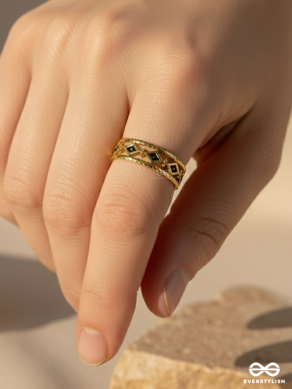 Mystic Frames - Golden Stainless Steel Anti-Tarnish Geometric Ring
