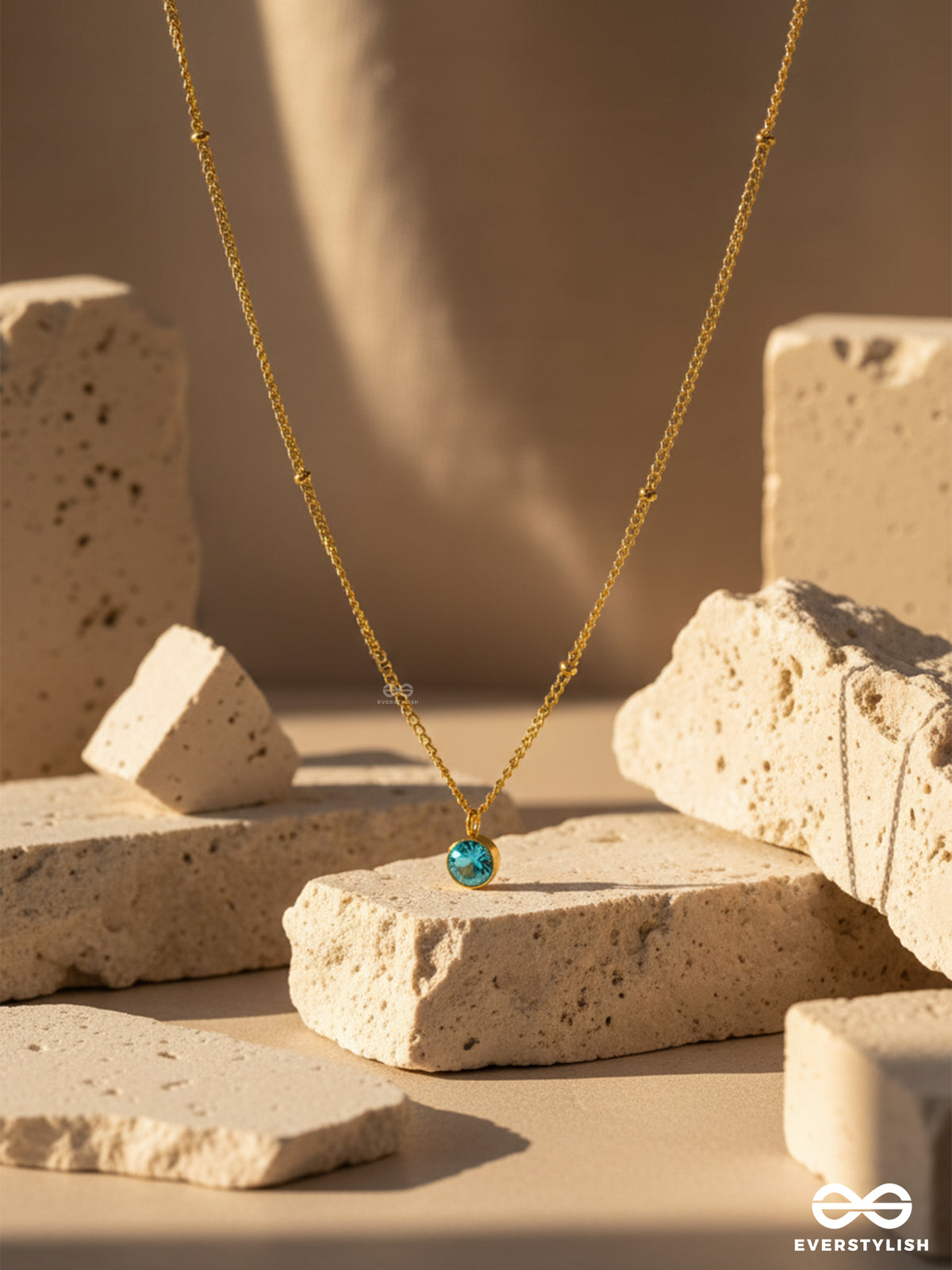 Teal Aura - Stainless Steel Anti-Tarnish Elegant Blue Pendant Necklace