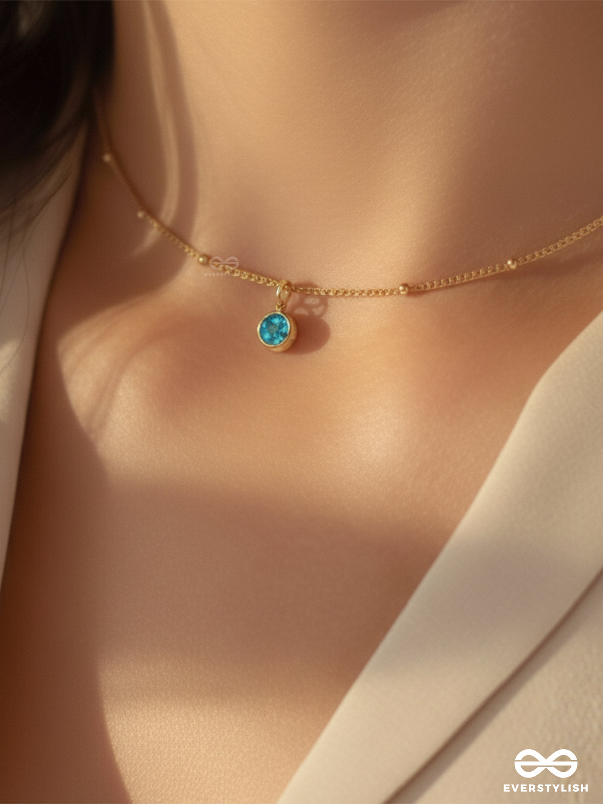 Teal Aura - Stainless Steel Anti-Tarnish Elegant Blue Pendant Necklace