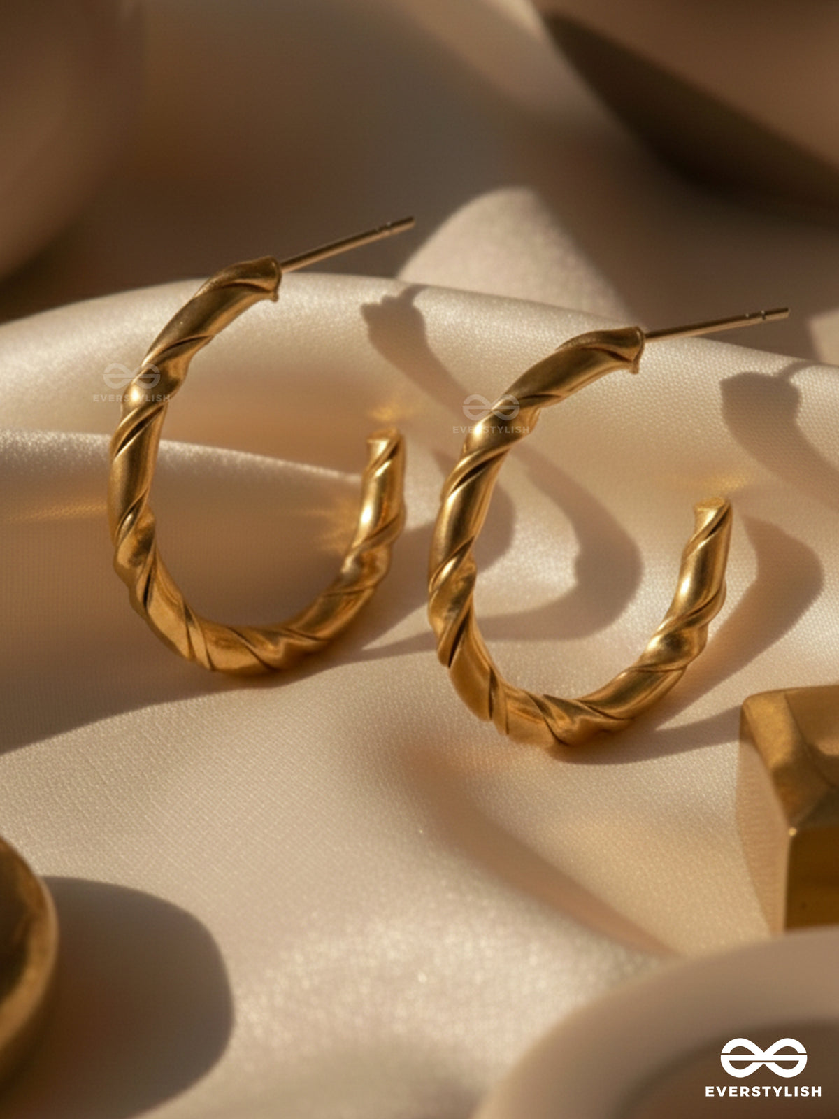 Golden Vortex - Textured Stainless Steel Anti-Tarnish Hoop Earrings