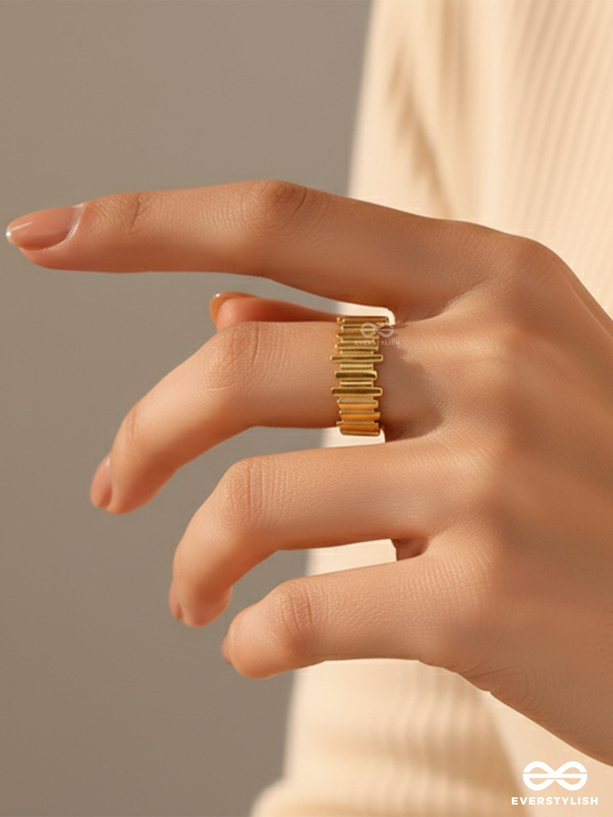 Shiny Terrain - Stainless Steel Sculpted Anti-Tarnish Golden Ring