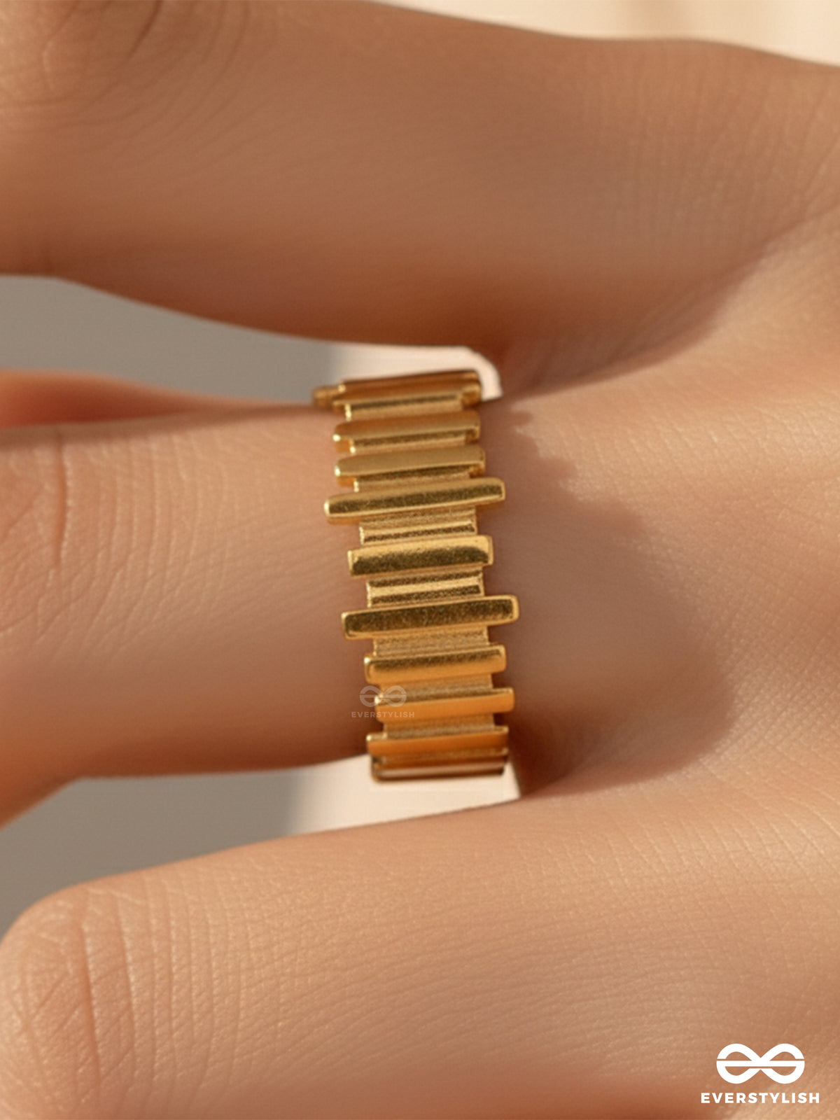 Shiny Terrain - Stainless Steel Sculpted Anti-Tarnish Golden Ring