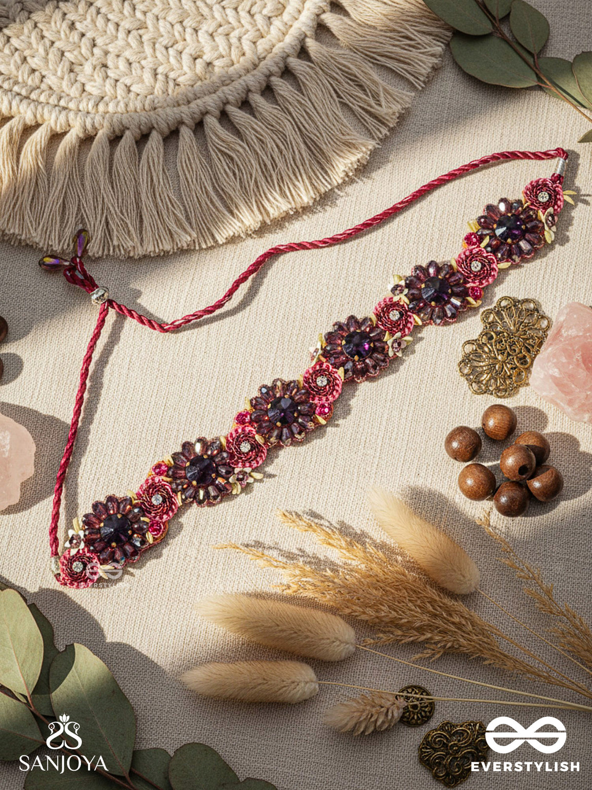 Varnamala Abhushana - Adornment Of Colors - Headband With Gemstones And Beads In Floral Patterns