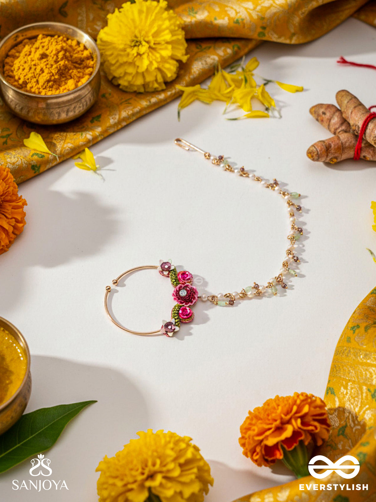 Varnamala Abhushana - Adornment Of Colors - Floral Motifs With Pearls Nath