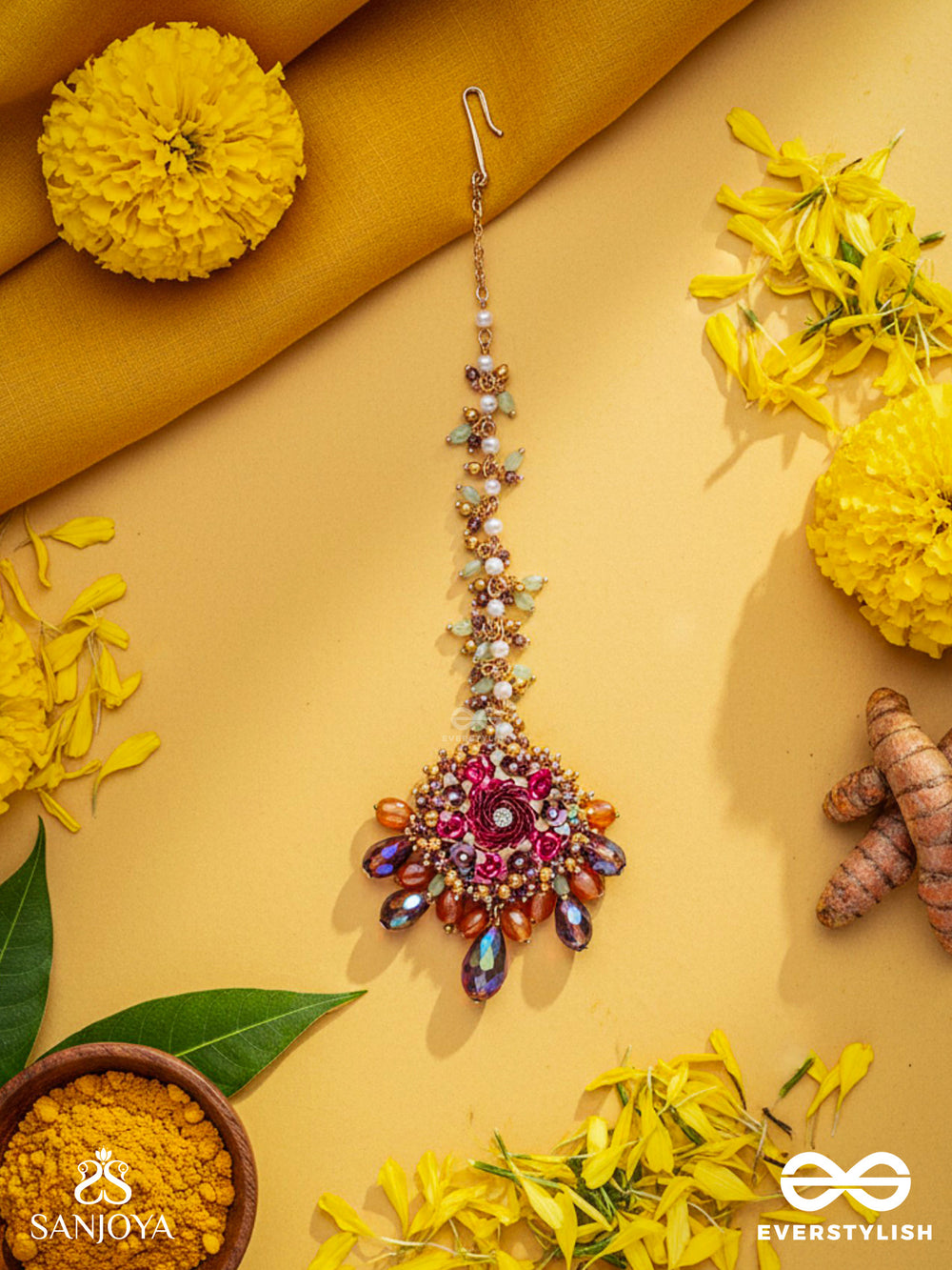 Varnamala Abhushana - Adornment Of Colors - Beads, Glass Drops And Floral Motifs Maangtika
