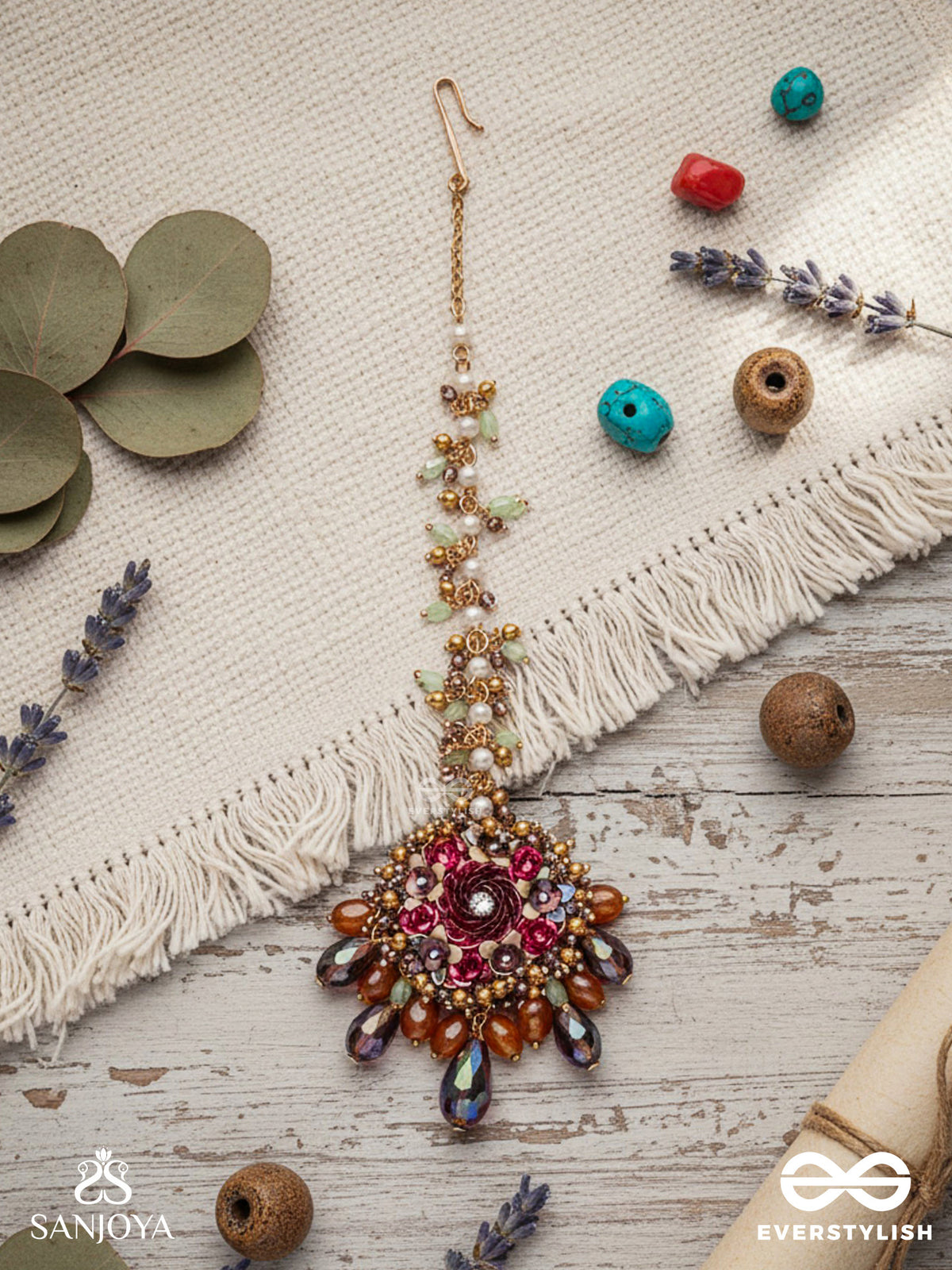 Varnamala Abhushana - Adornment Of Colors - Beads, Glass Drops And Floral Motifs Maangtika