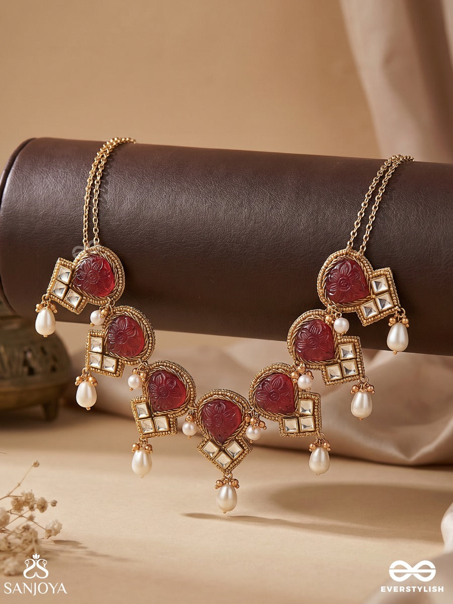Premabhushanam - Adornment Of Love - Red Enamel On Stones, Pearls And Kundan Detailing Choker Necklace