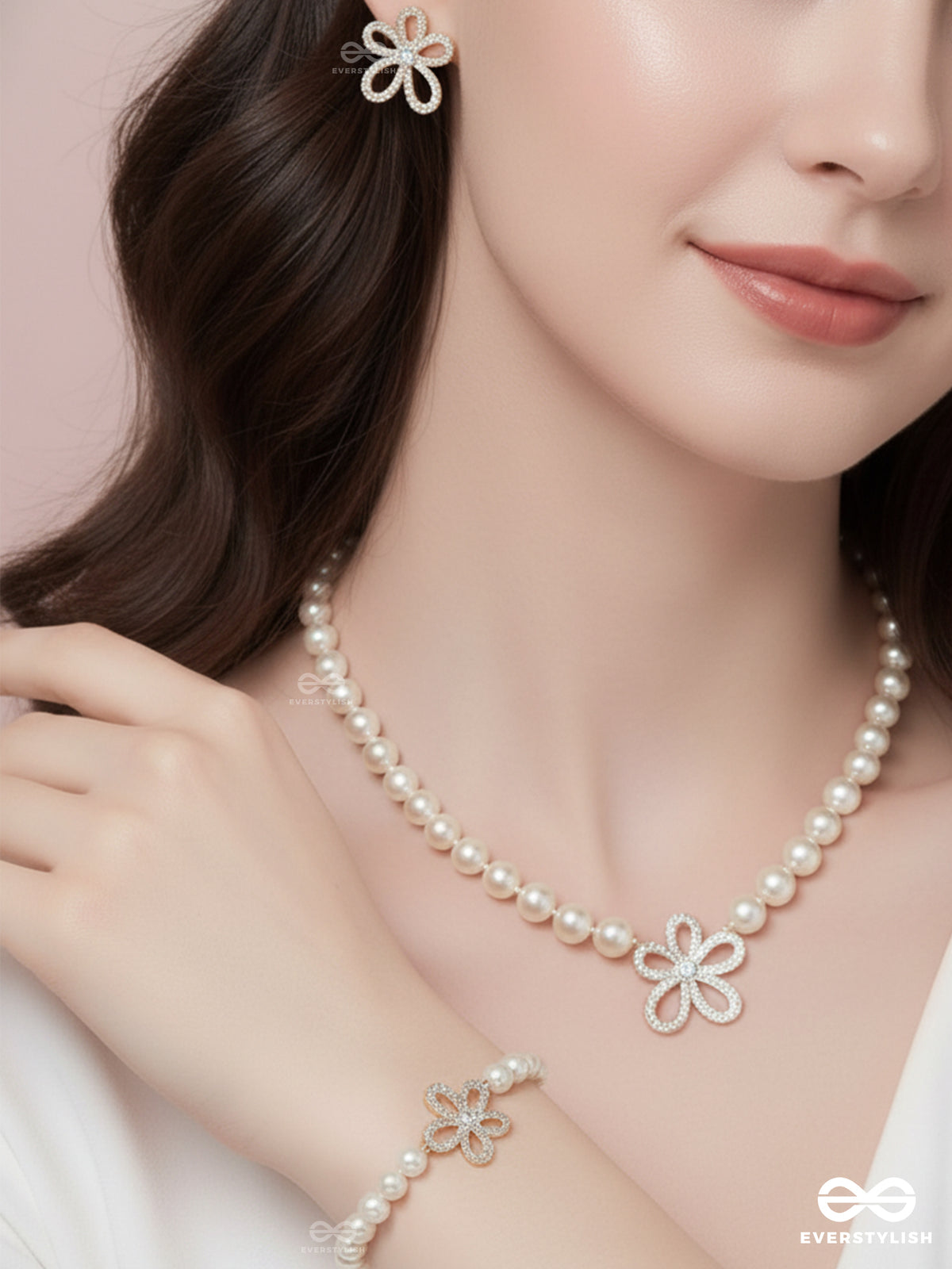 Blossom Pearl - Delicate Beauty In Every Detail Set With Neckpiece, Earrings And Bracelet