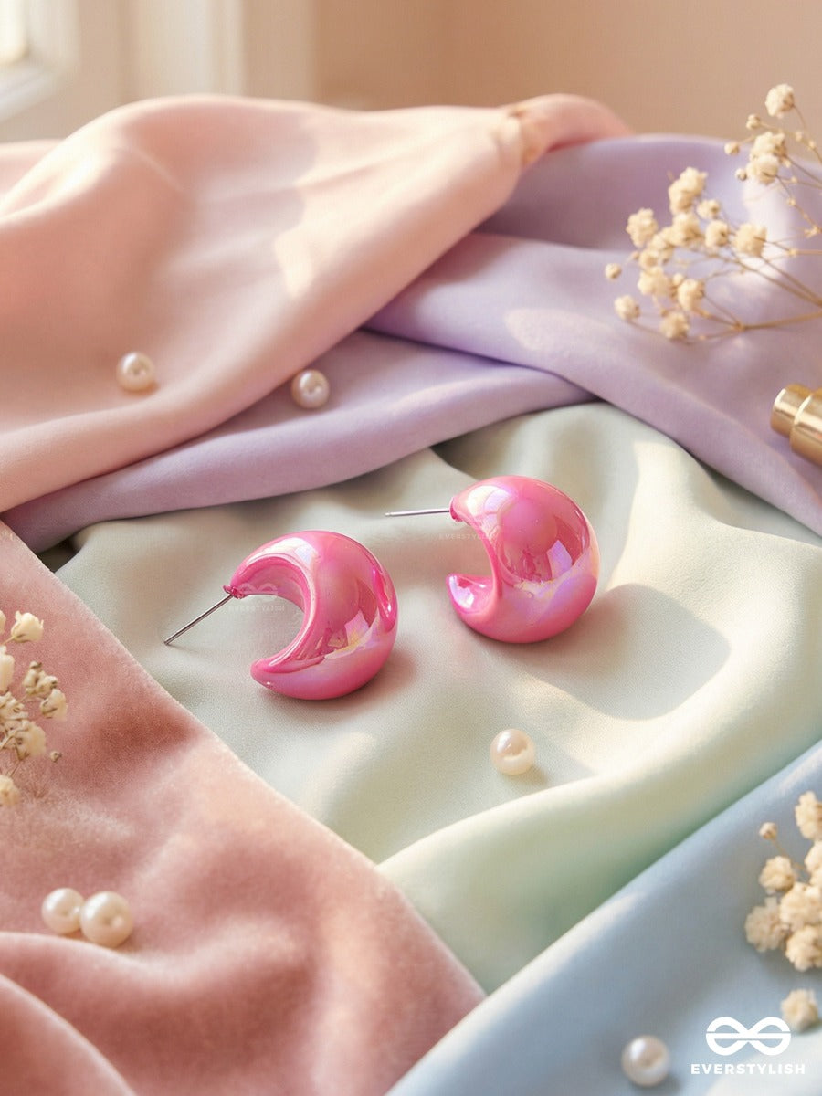 Candy Swirl- Modern Chunky Pink C-Loop Earrings