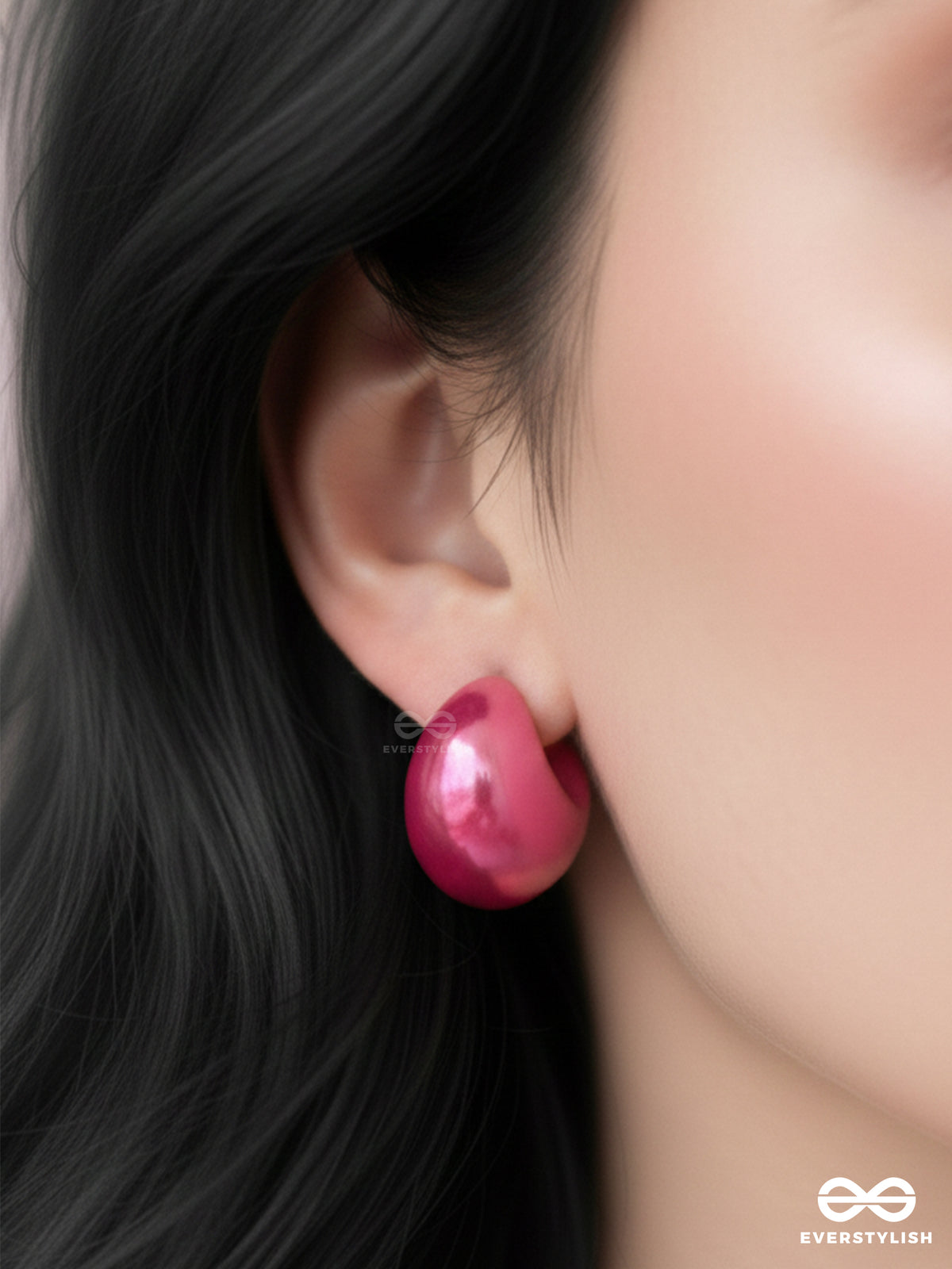 Candy Swirl- Modern Chunky Pink C-Loop Earrings
