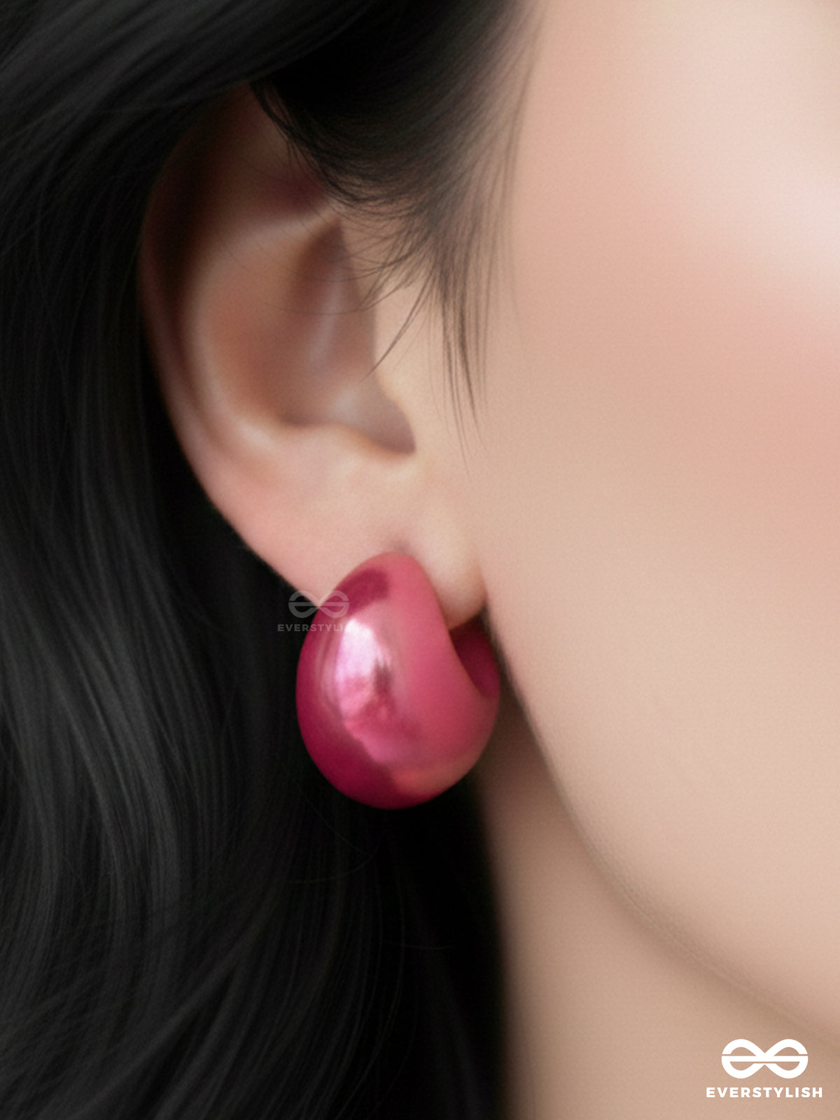 Candy Swirl- Modern Chunky Pink C-Loop Earrings