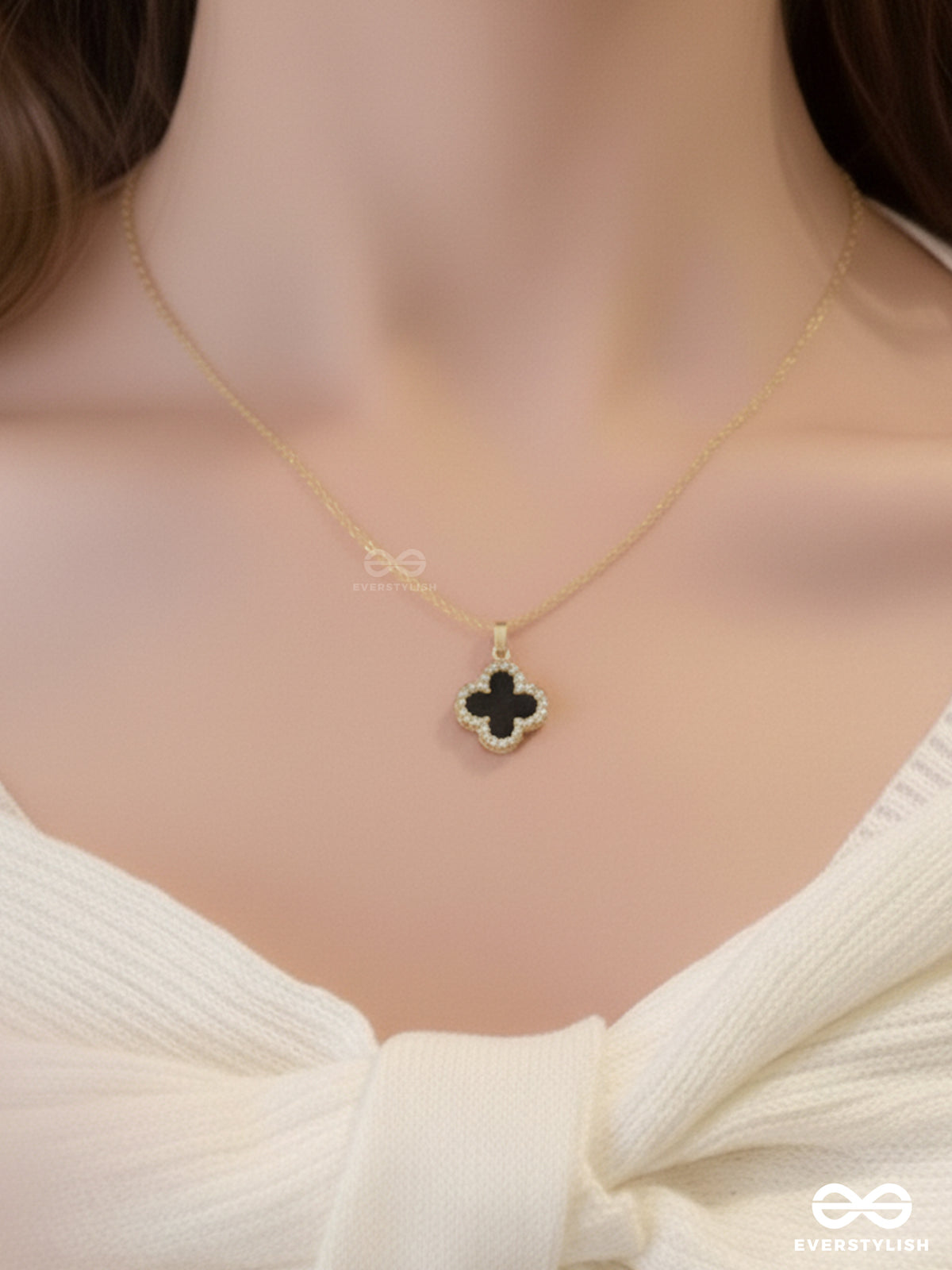 Mystic Clover - Crystal Embellished 2-In-1 Pendant (Black And White)