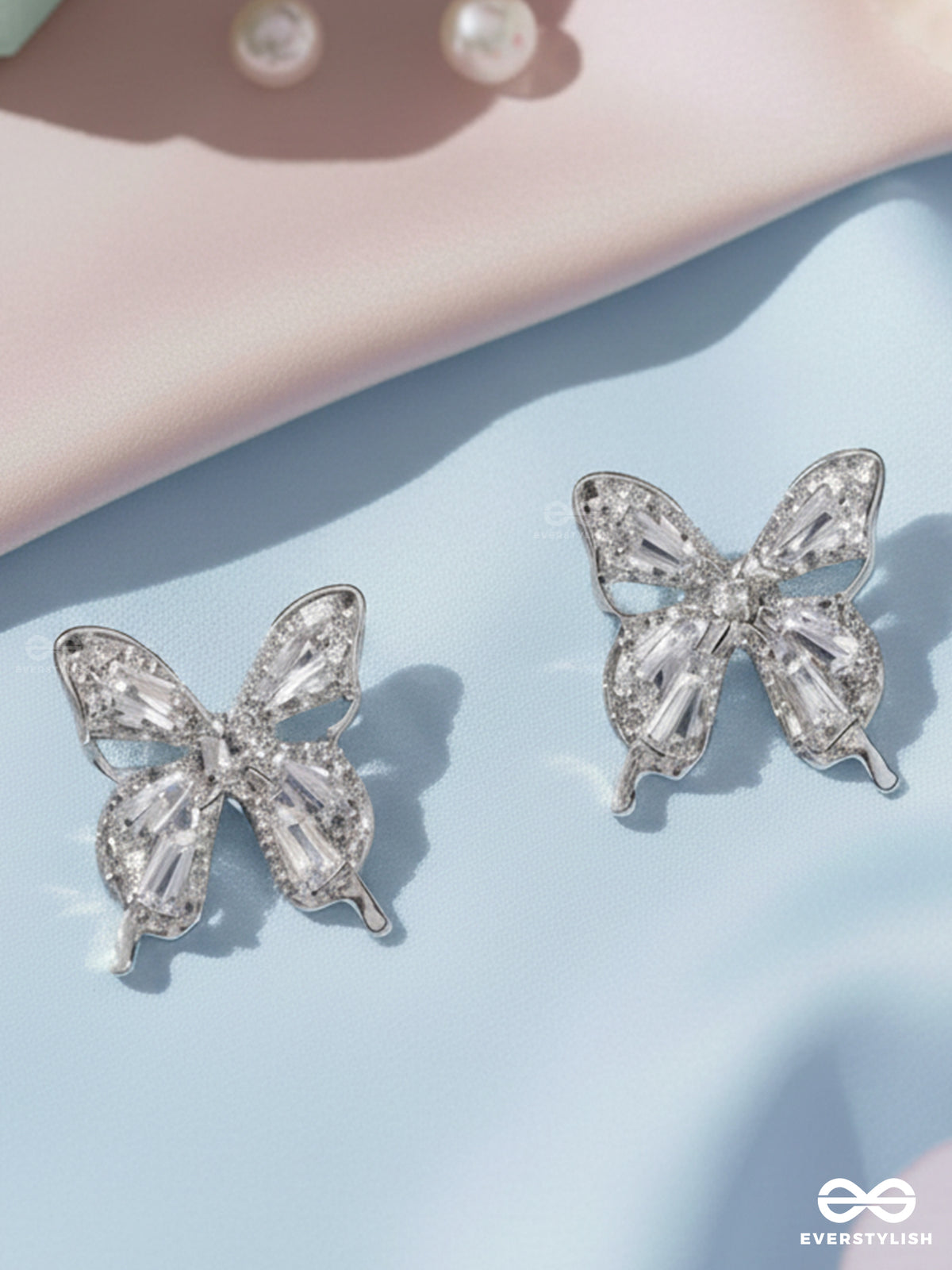 Heavenly Wingspan - Silver Toned Butterfly Earrings