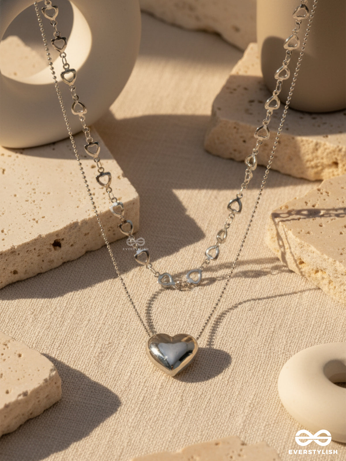 Loops Of Love - Silver Toned Heart Pendant Necklace