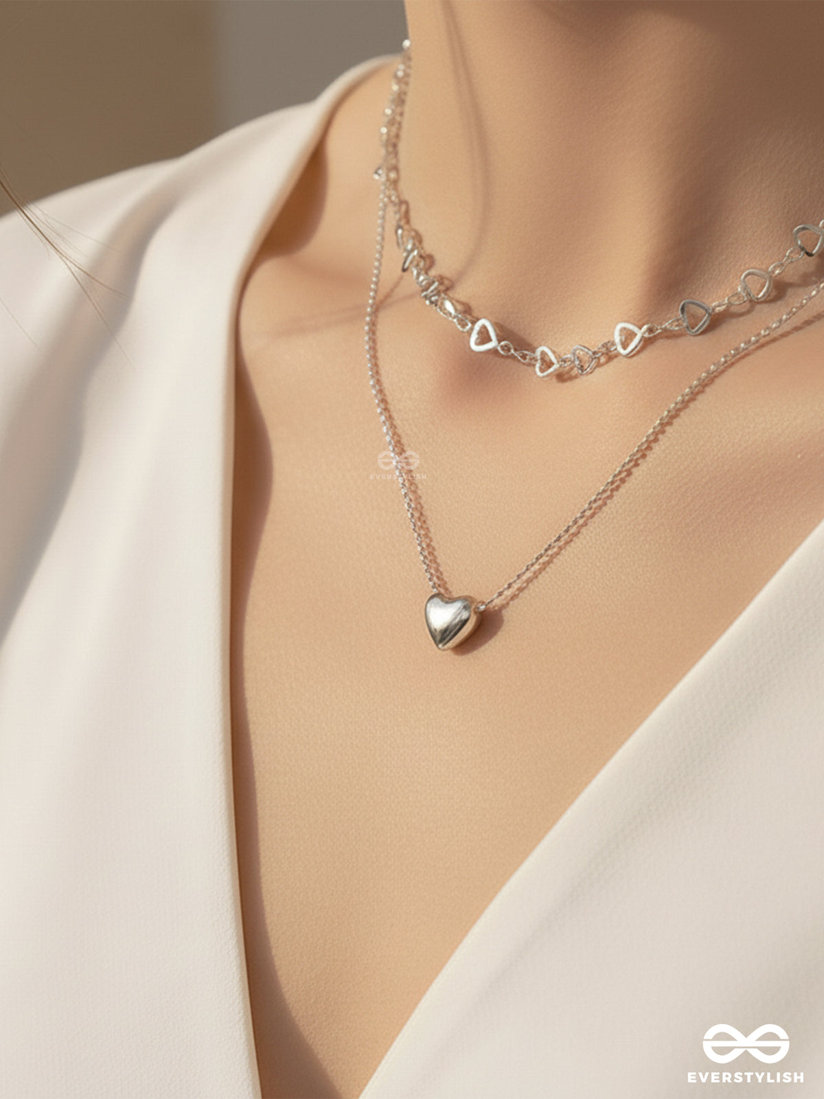 Loops Of Love - Silver Toned Heart Pendant Necklace
