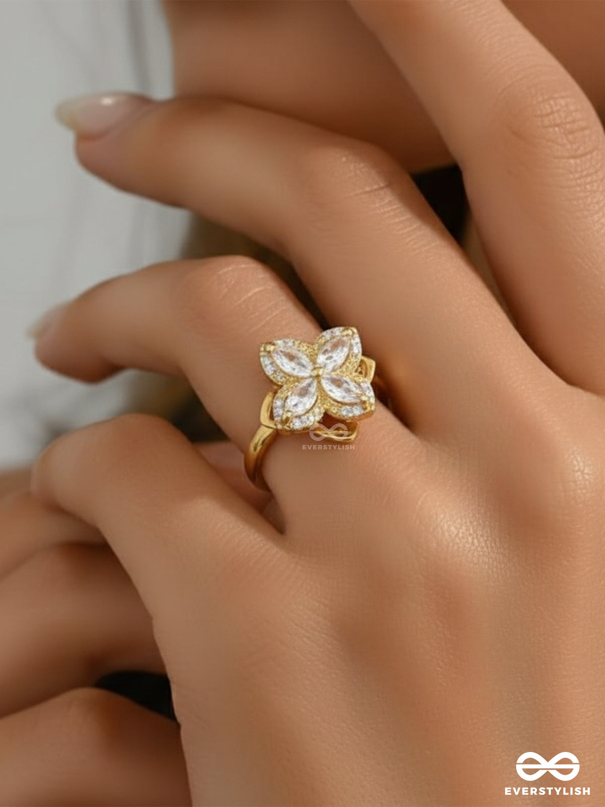 Dreamy Magnolia - Anxiety Spinning Ring Inlaid With Cubic Zicronia Stones