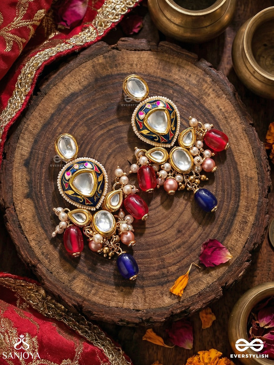 Vyomshila - Sky Essence - Statement Earrings With Ornamental Panels, Gemmed Motifs And Multi-Stone Drop Accents