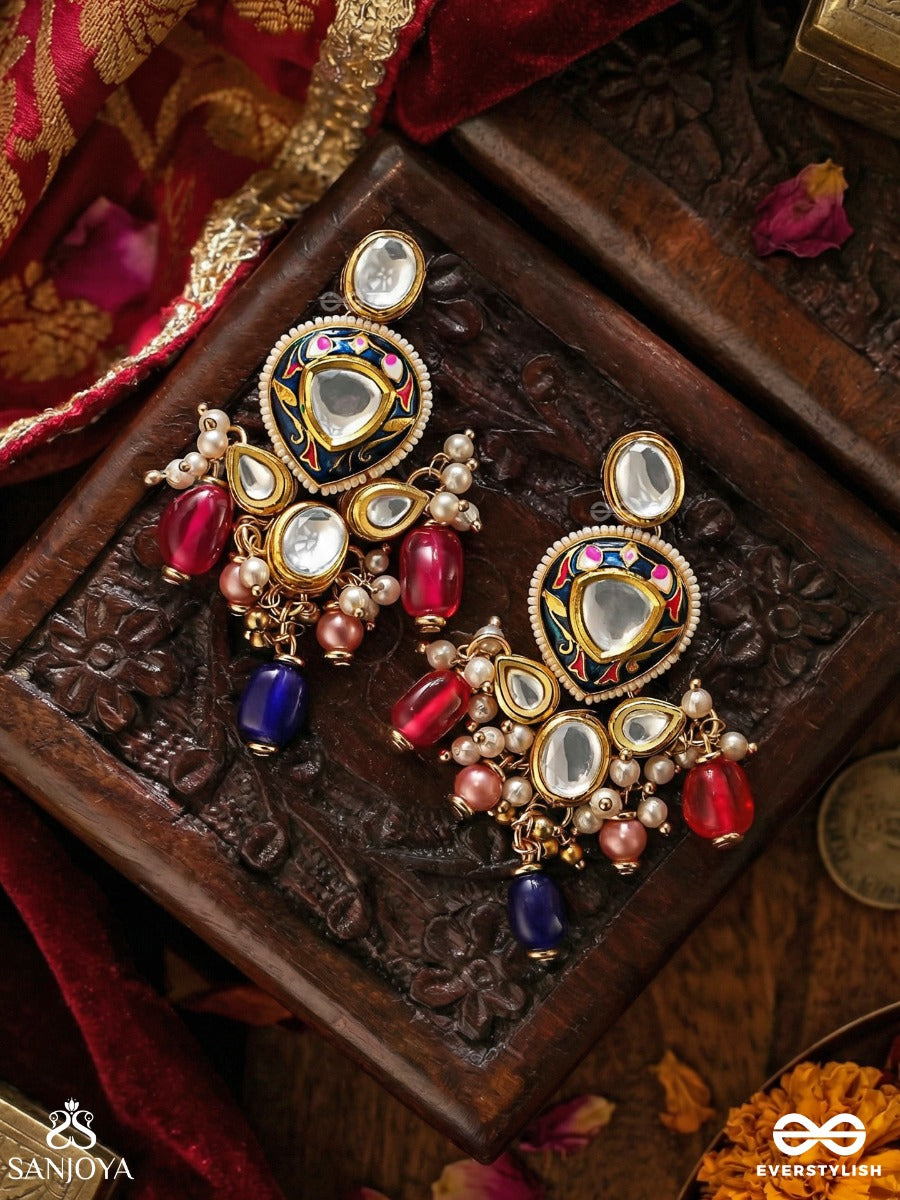 Vyomshila - Sky Essence - Statement Earrings With Ornamental Panels, Gemmed Motifs And Multi-Stone Drop Accents
