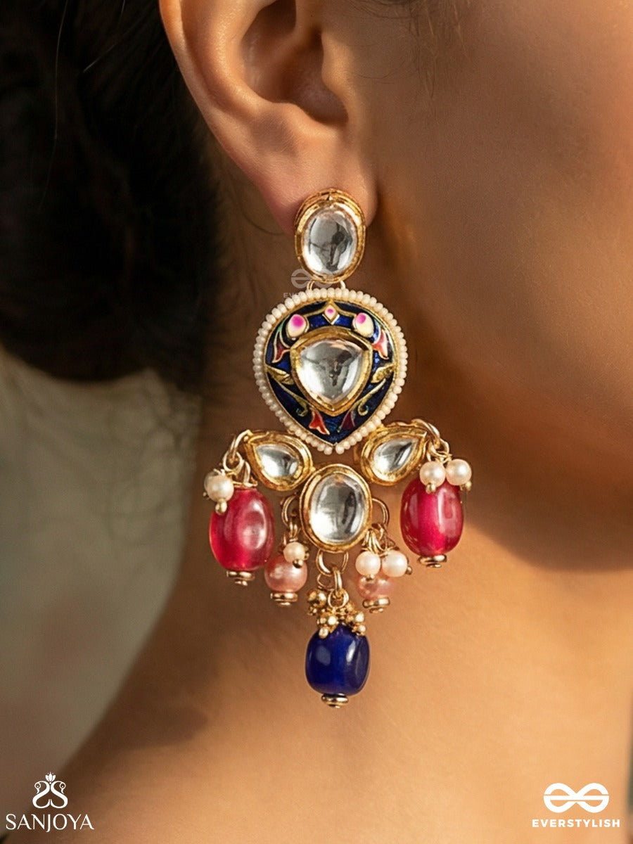Vyomshila - Sky Essence - Statement Earrings With Ornamental Panels, Gemmed Motifs And Multi-Stone Drop Accents