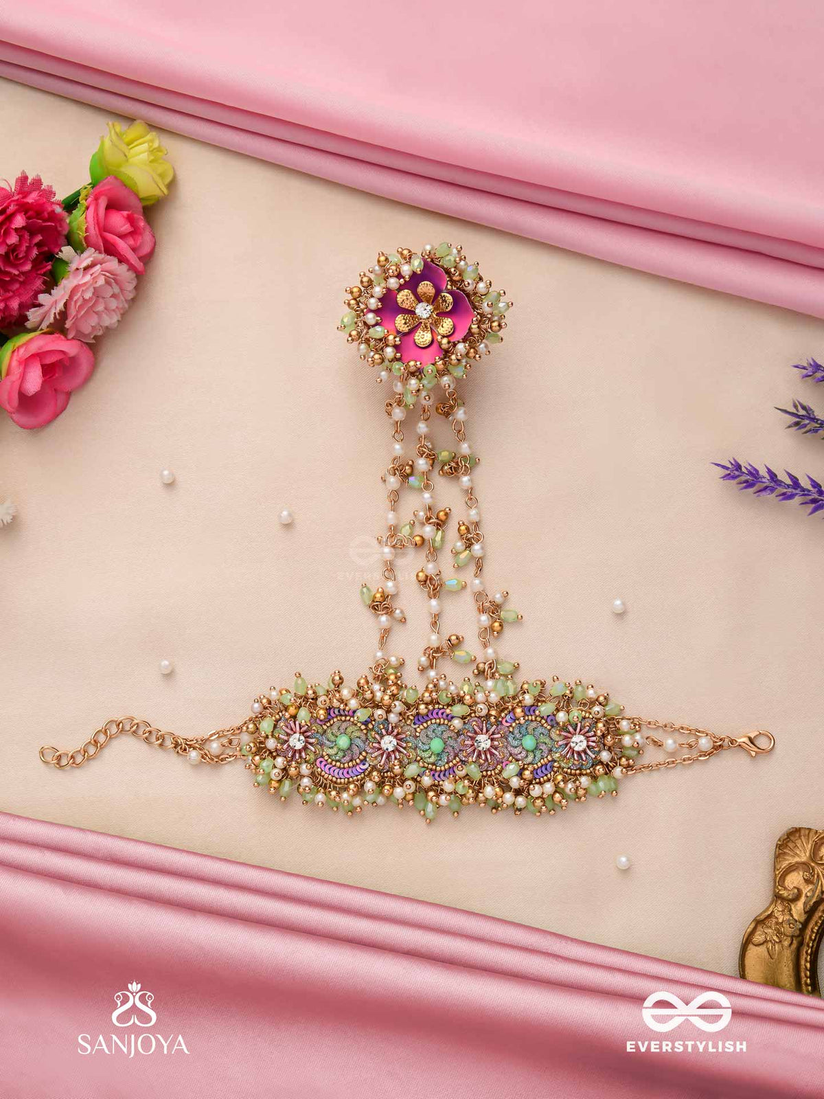 Rangolika - A Canvas Of Colors - Pearls, Colorful Beads And Golden Hand Embroiderd Hathphool