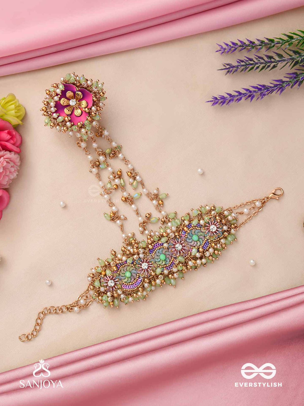 Rangolika - A Canvas Of Colors - Pearls, Colorful Beads And Golden Hand Embroiderd Hathphool