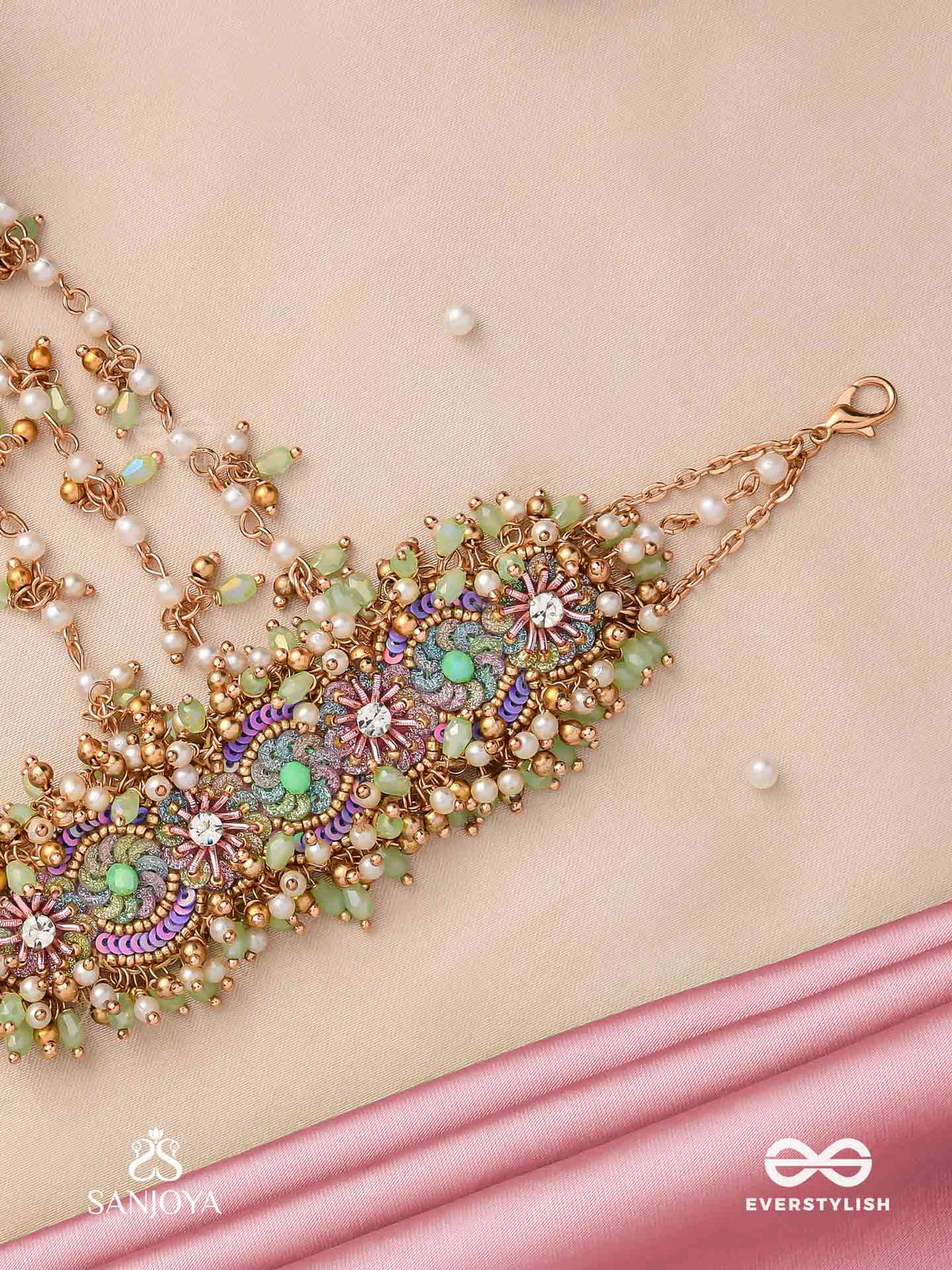 Rangolika - A Canvas Of Colors - Pearls, Colorful Beads And Golden Hand Embroiderd Hathphool