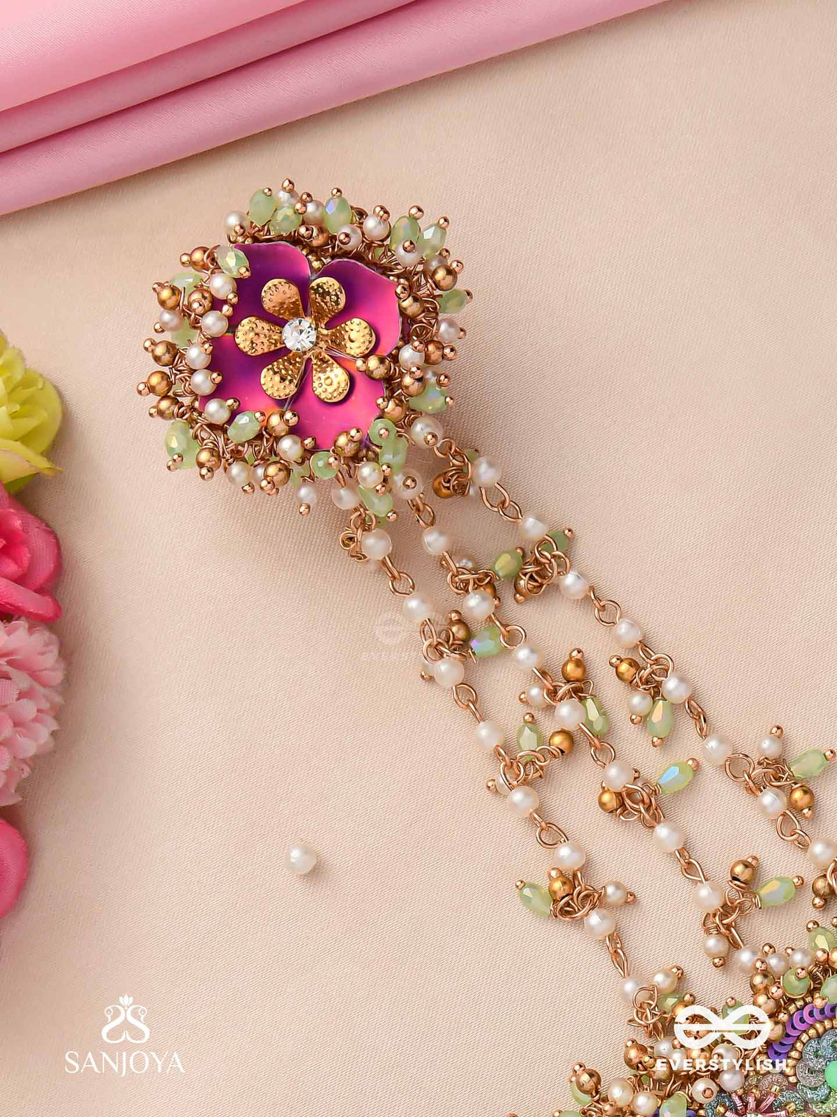 Rangolika - A Canvas Of Colors - Pearls, Colorful Beads And Golden Hand Embroiderd Hathphool