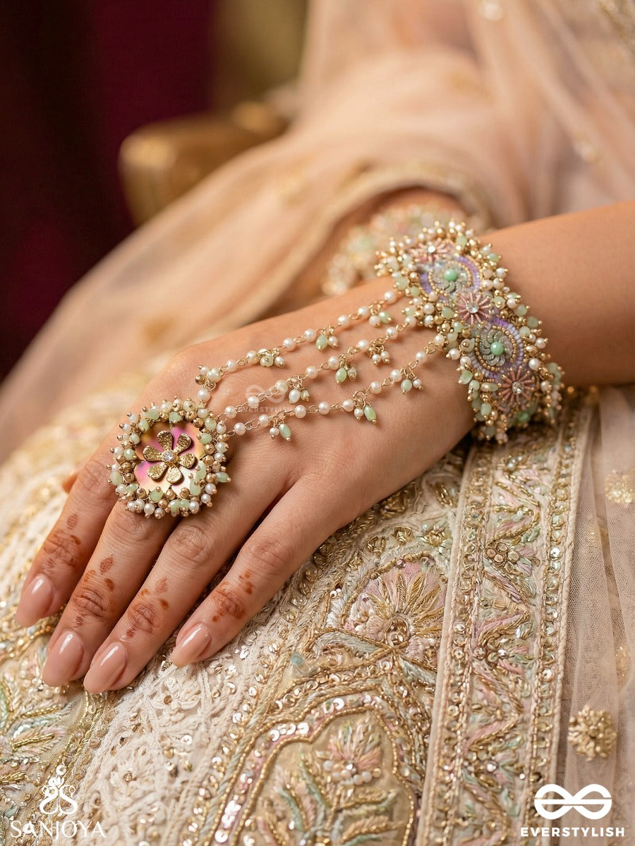 Rangolika - A Canvas Of Colors - Pearls, Colorful Beads And Golden Hand Embroiderd Hathphool
