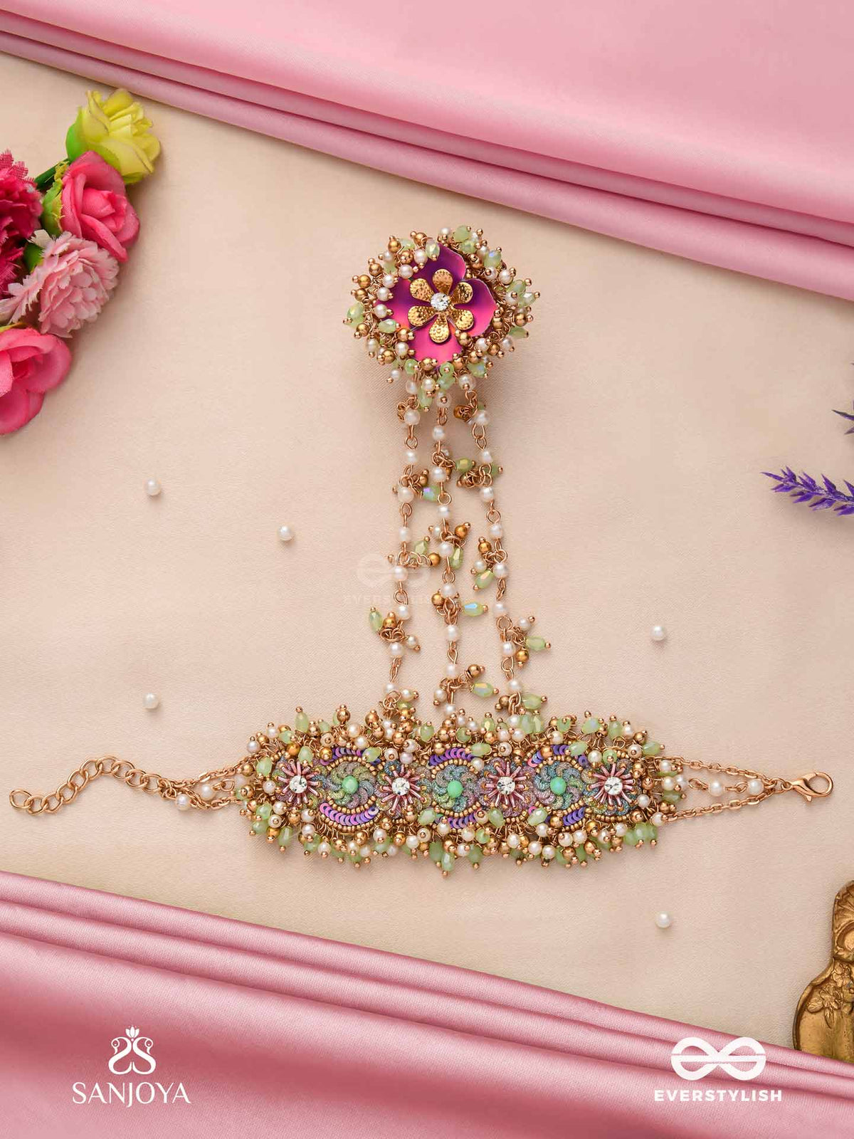 Rangolika - A Canvas Of Colors - Pearls, Colorful Beads And Golden Hand Embroiderd Hathphool