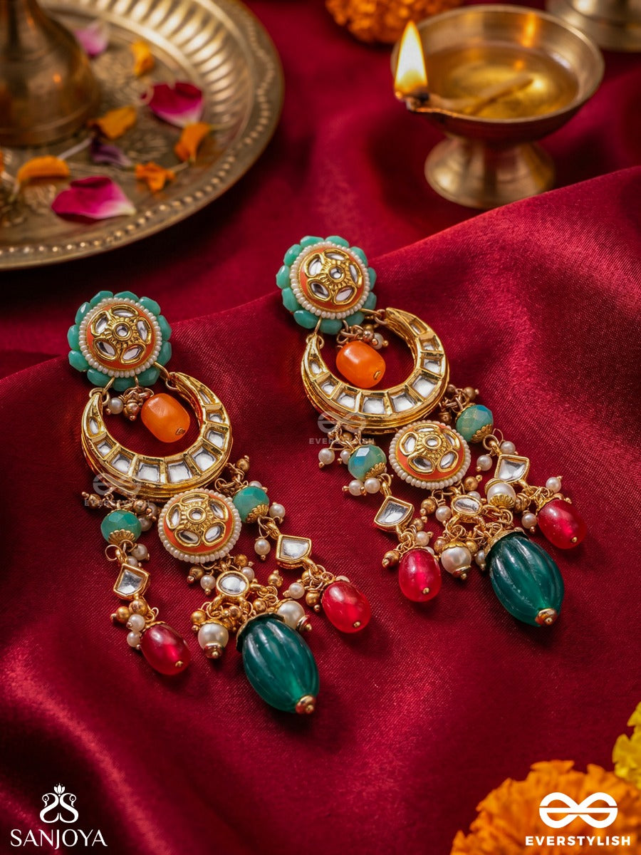 Trayamika - Triple Grace - Statement Earrings With Ornamental Tiers And Multi-Drop Accents