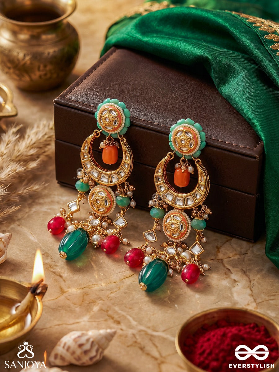 Trayamika - Triple Grace - Statement Earrings With Ornamental Tiers And Multi-Drop Accents