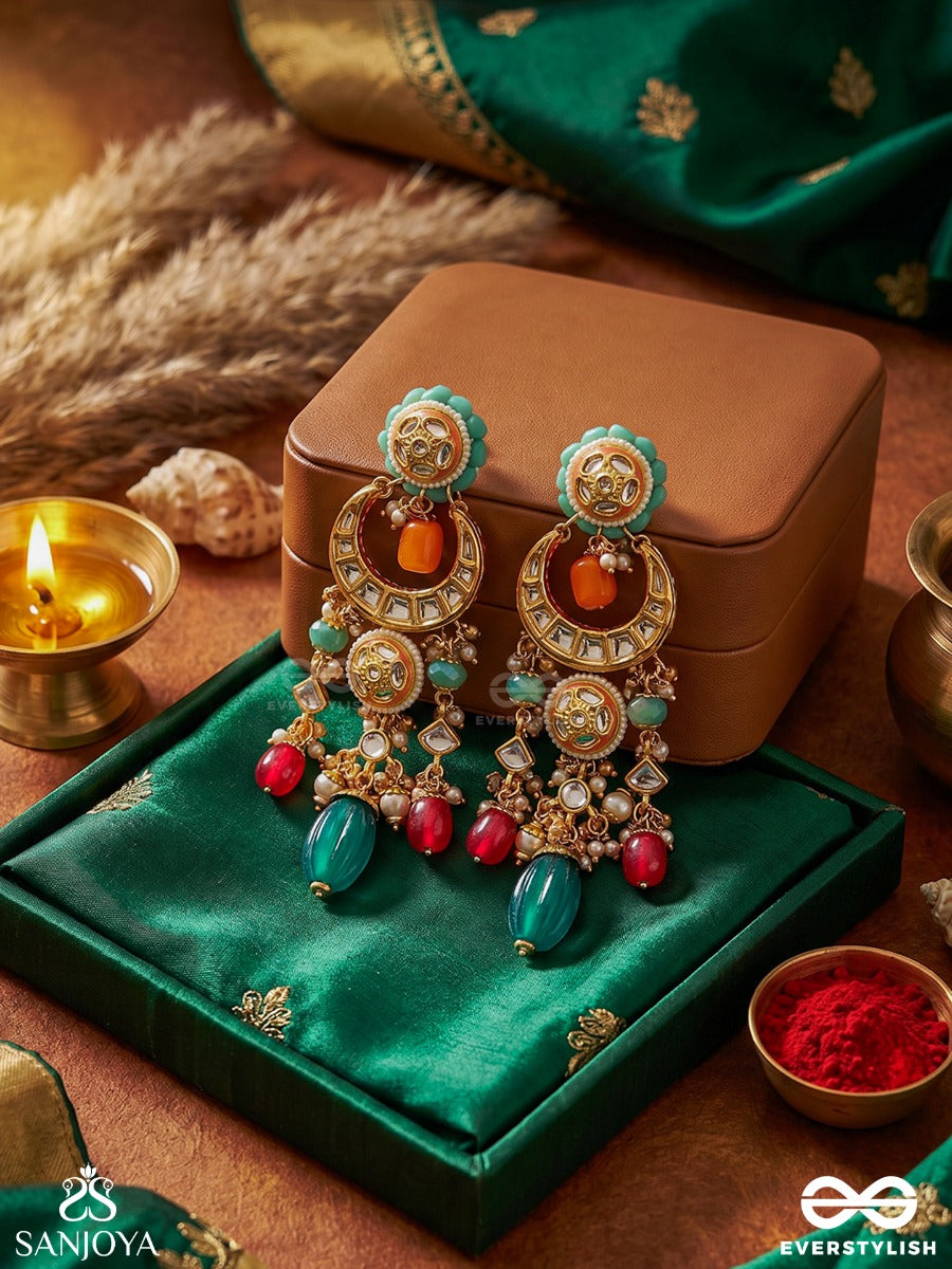 Trayamika - Triple Grace - Statement Earrings With Ornamental Tiers And Multi-Drop Accents