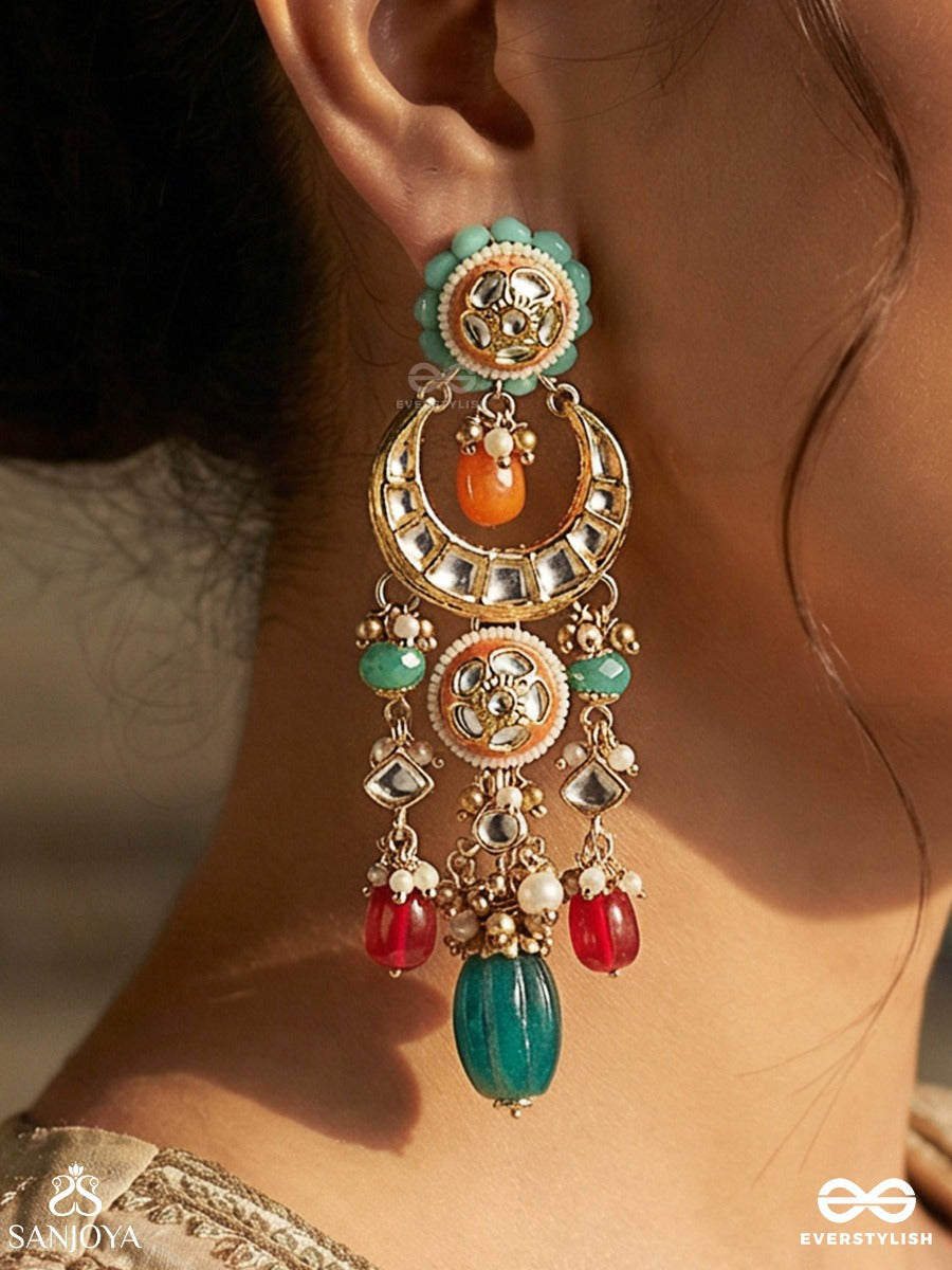 Trayamika - Triple Grace - Statement Earrings With Ornamental Tiers And Multi-Drop Accents